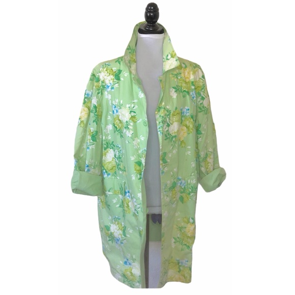 Michael Kors Reversible Green Floral Trench Coat - Picture 2 of 7
